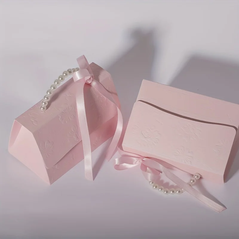 30 Pieces, Portable Party Wedding Favour Boxes Pearl Ribbon Cardboard Boxes Chocolate Candy Favour Bags Party Birthday Decoratio