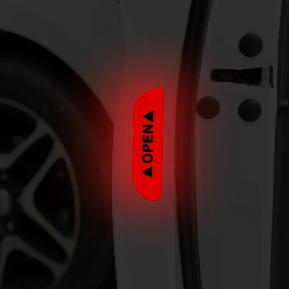 4Pcs Car Door Reflective Stickers OPEN High Reflective Tape Safety Warning Mark Auto Styling Decor Decal Sticker Exterior Decals
