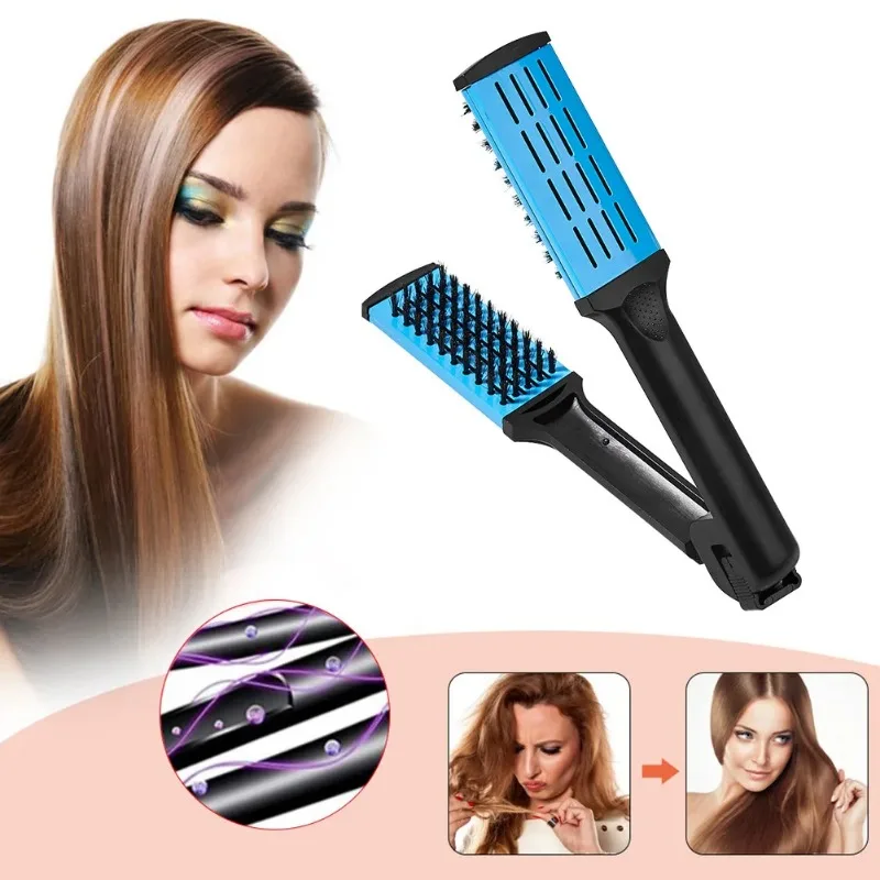 

Hair Straightening Comb Anti-Static Hairdressing Straightener Hairbrush Multifunctional Double Sided Brush for Home Hair DIY