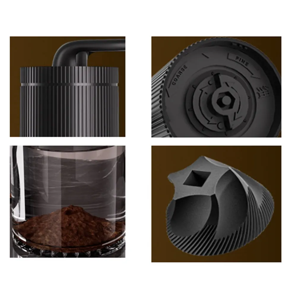 Portable Manual Coffee Grinder with Adjustable Burr - For Espresso Press Moka 16.5x14cm Clear Stainless Steel ABS