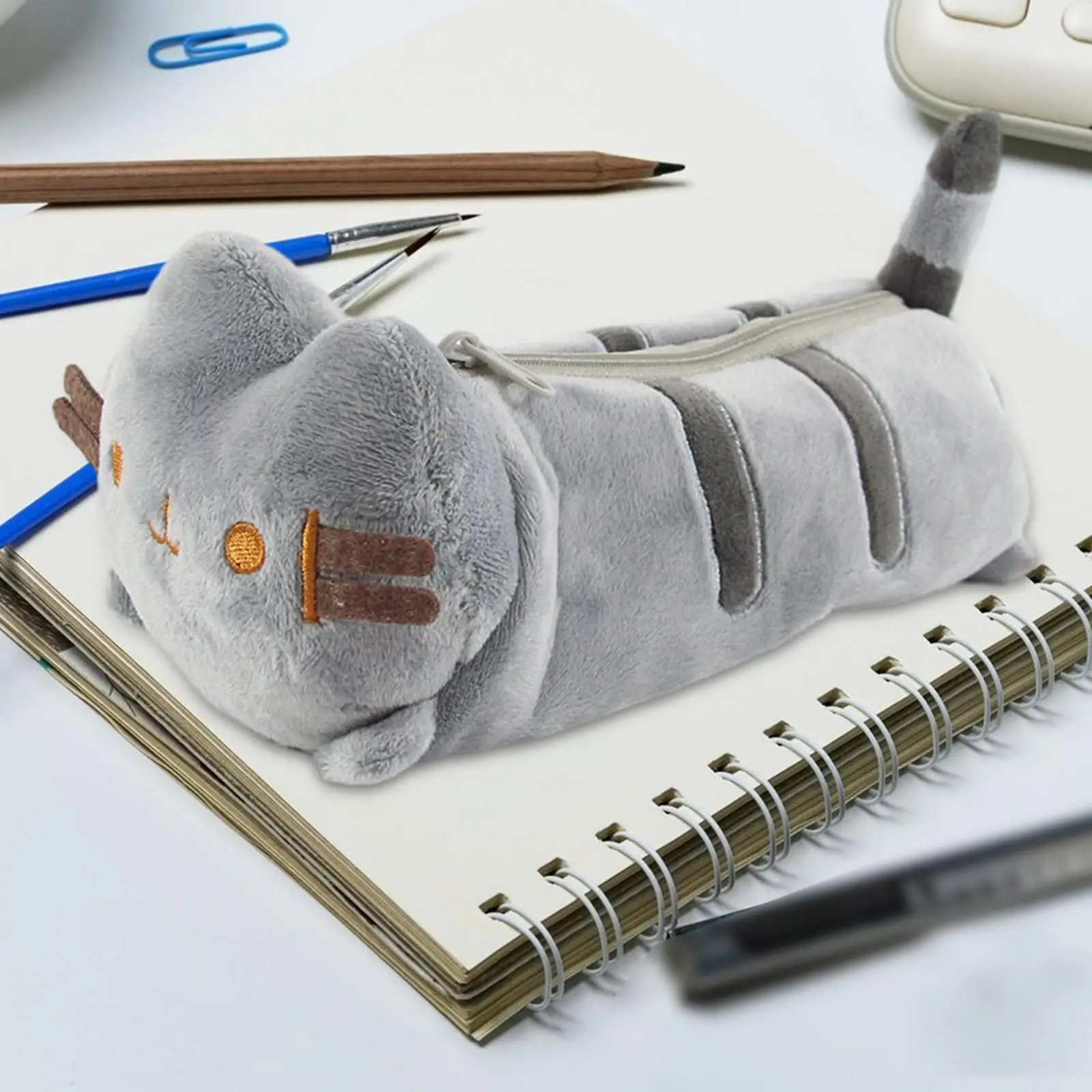 ポータブルぬいぐるみペンケース,かわいい猫,収納ポーチ,文房具オーガナイザー,子供,学校,事務用品用の化粧品バッグ