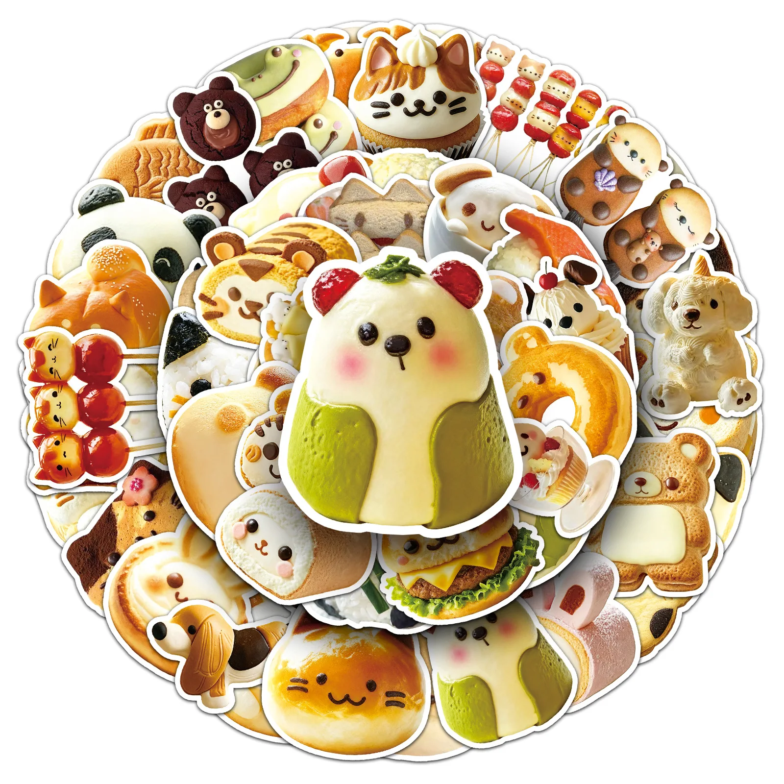 

50PCS Q Version Animal Shape Food Cute Pet DIY Graffiti Decoration Mobile Phone Case Luggage Guitar Waterproof Sticker Kids Toy