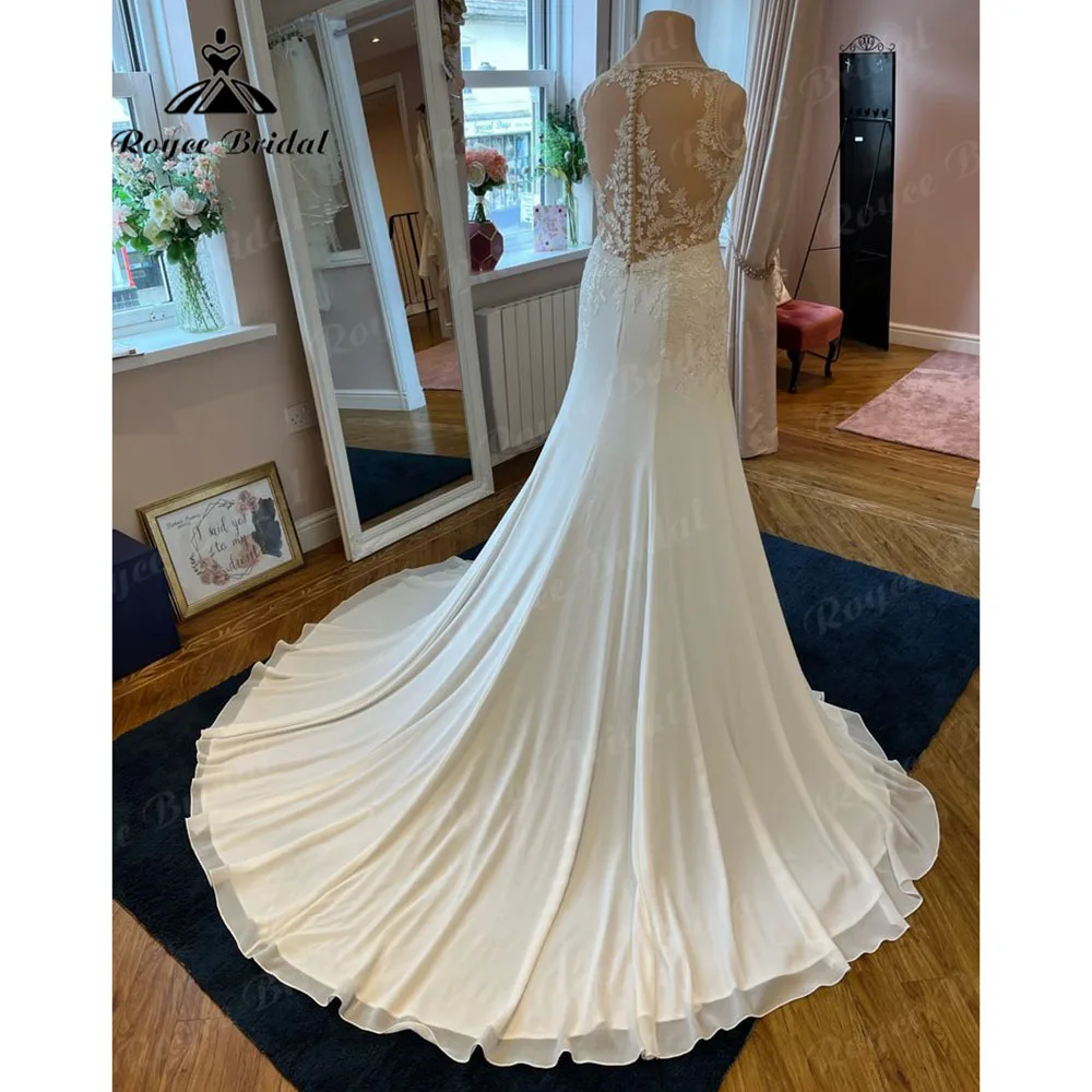 Sexy V Neck Mermaid Boho Lace Applqiues Chiffon Sleeveless Wedding Dress 2025 Customized Illusion Bridal Gown robe de mariee boh