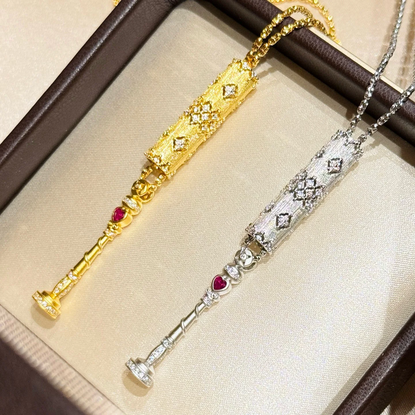 

100% 925 Sterling Silver Frosted Kaleidoscope Magic Stick Necklace For Women Fine Jewelry