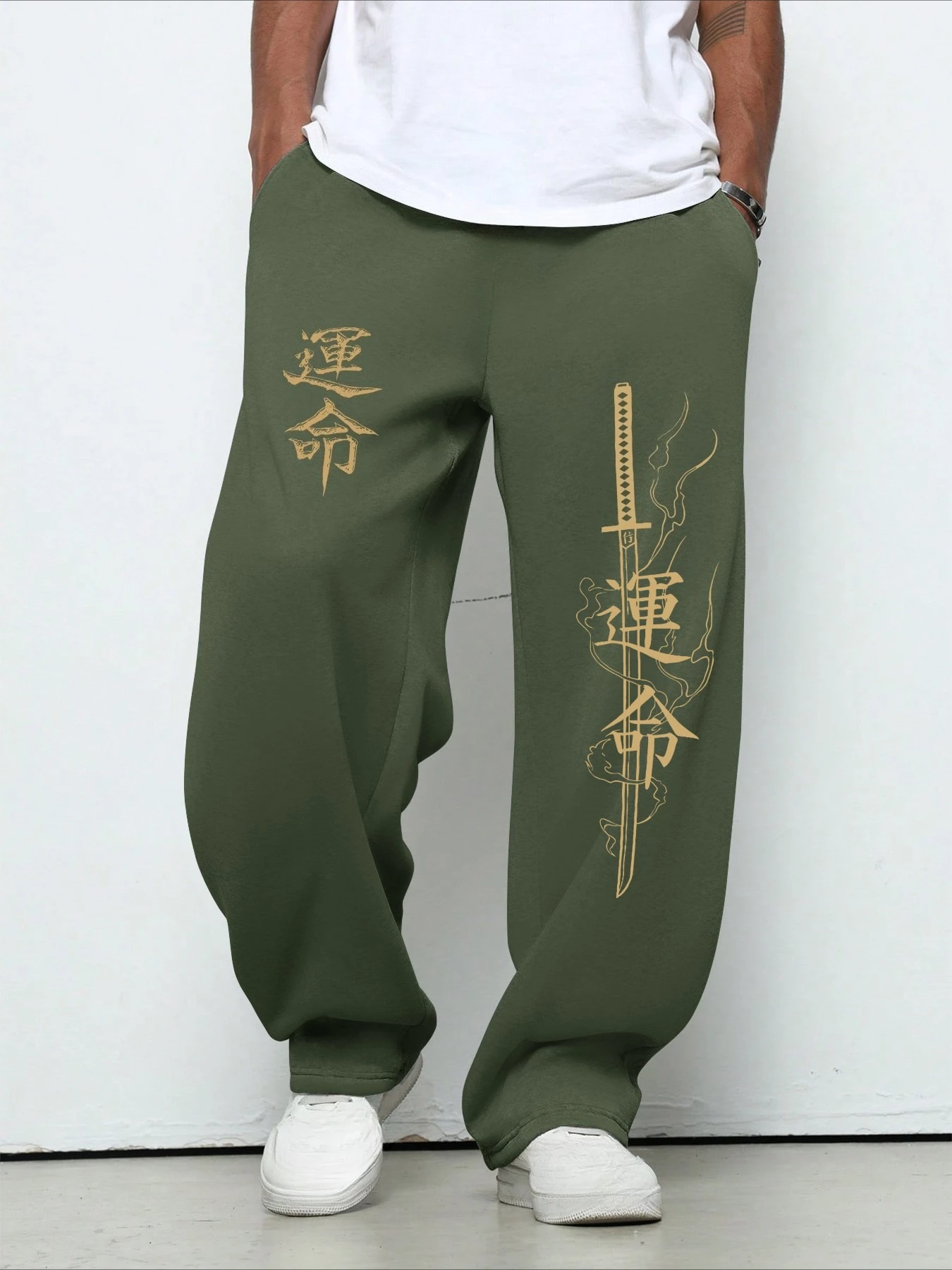 Ästhetische 3D-Hose mit Textmuster, Unisex Oversized Freizeit-Sporthose, Streetwear-Hose mit elastischem Bund, Gothic Loose Fit – Detail 5