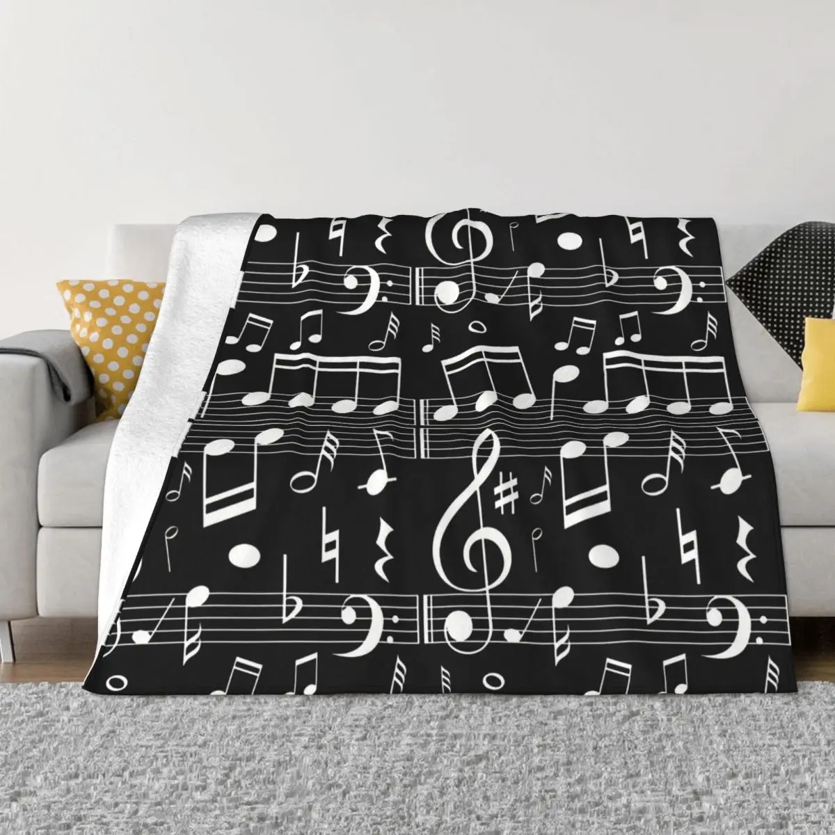 Music Notes Blanket Flannel Dancing Cozy Soft FLeece Bedspread