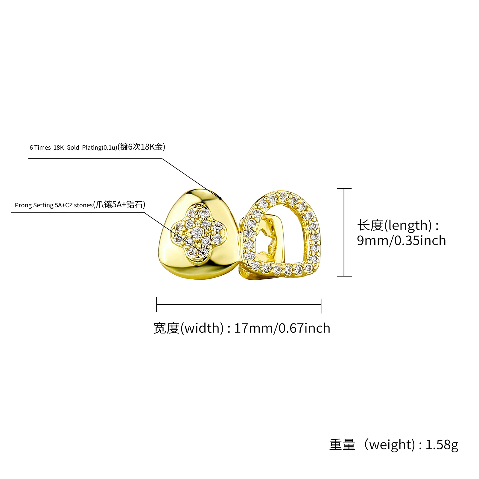 Thorns Treble Teeth Hollow Red Rhombus CZ Grillz Set