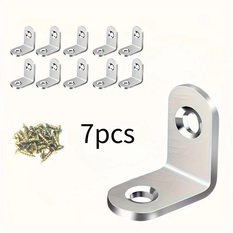 7pcs Heavy-Duty Stainless Steel L-Shaped Brackets Set with Screws - For Wooden Furniture