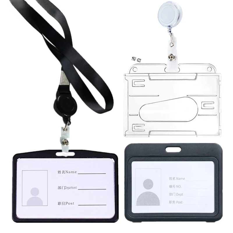 Badge Holder Reel Easy Pull ID Tag Clip Retractable Staff Pass Work Card Clips ID Card Holder Cover Sleeve Badge Card Lanyard