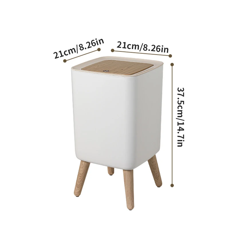 1 Piece High Clamshell Garbage Can, Suitable For Bedroom, Living Room, Bathroom, Press Trash Can, Imitation Wood Grain, White