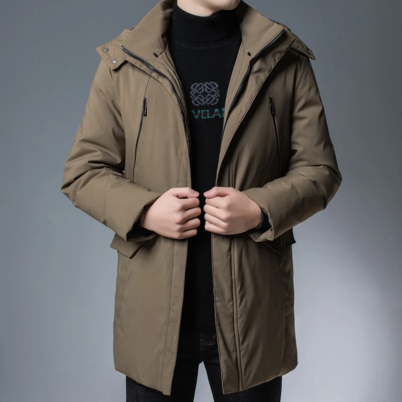 

Winter Men Khaki Black White Duck Down Basic Coat With Detachable Hood Design Puffer Parkas Thick Warm Padded Hooded Overcoats