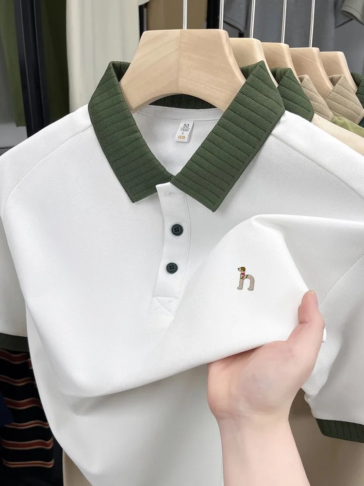 

Новая летняя футболка с лацканами, повседневная удобная дышащая мужская рубашка с короткими рукавами, высококачественная брендовая рубашка-поло, изысканный топ с вышивкой собаки