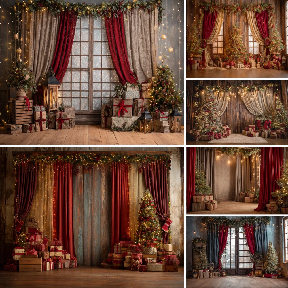 

Christmas Backdrop Snowy Window Winter Xmas Tree Gifts Baby Photography Background New Year Christmas Family Party Decor