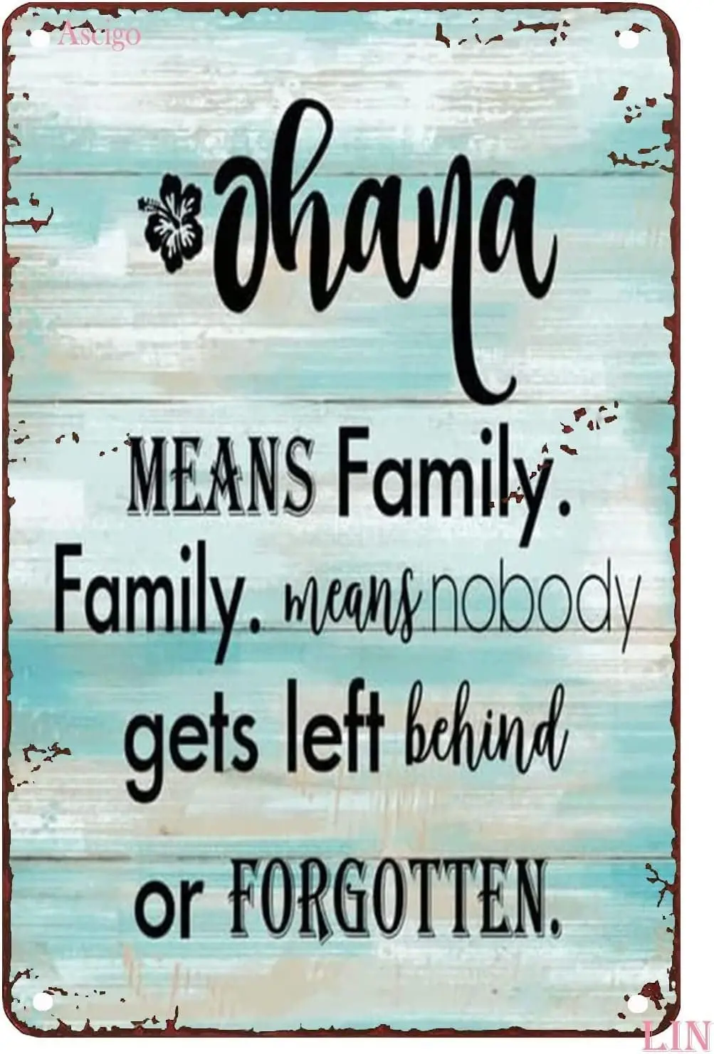 Lustiges Ohana-Deko-Schild aus Blech: „Ohana bedeutet Familie – Familie bedeutet, dass niemand zurückbleibt“ – Motivierende Blechschilder, lustige Schilder, Heimdekoration