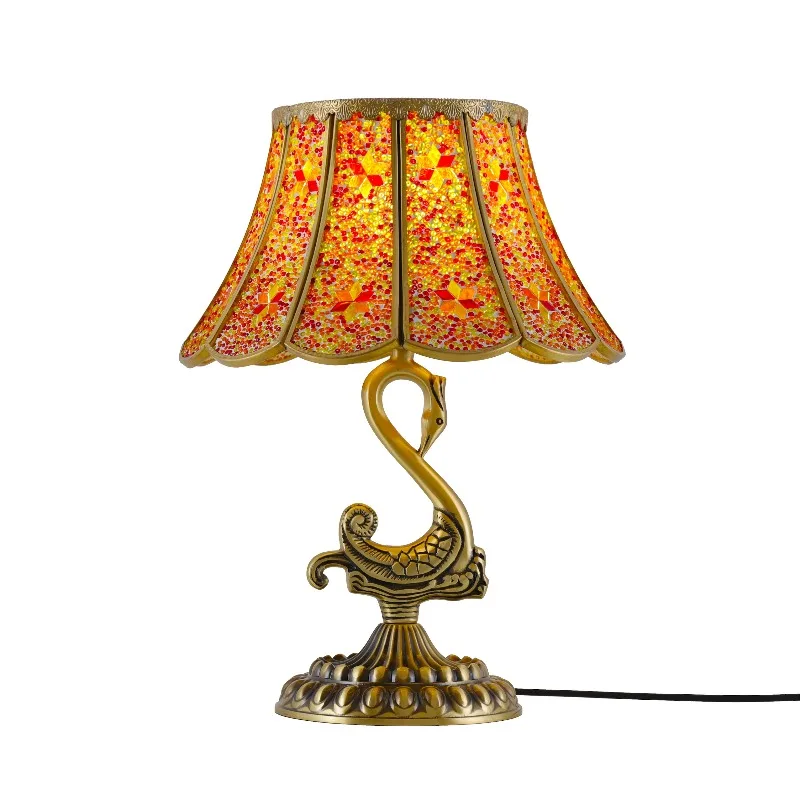 

Handmade Turkish style all-copper desk lamp with mosaic stained glass dome shade, flexible E14 bulb