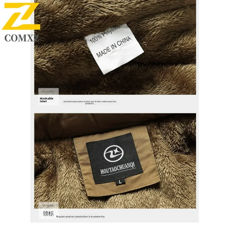 سترة COMXZ للرجال من القطن للمغامرة، تصميم بغطاء للرأس، سترة سميكة للدفء، سترة كاجوال بياقة من الفرو للمشي لمسافات طويلة، معطف شتوي خفيف الوزن