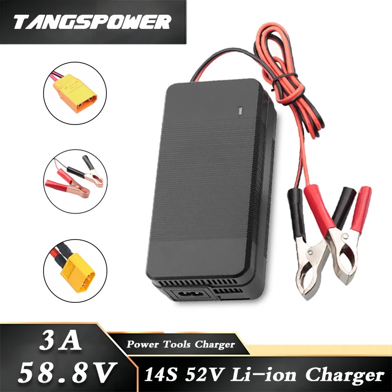 

58.8V 3A Lithium Battery Charger For 52V 14S Li-ion Battery Pack Fast Charging XT60-XT90-CLIPS Connector With Cooling Fan