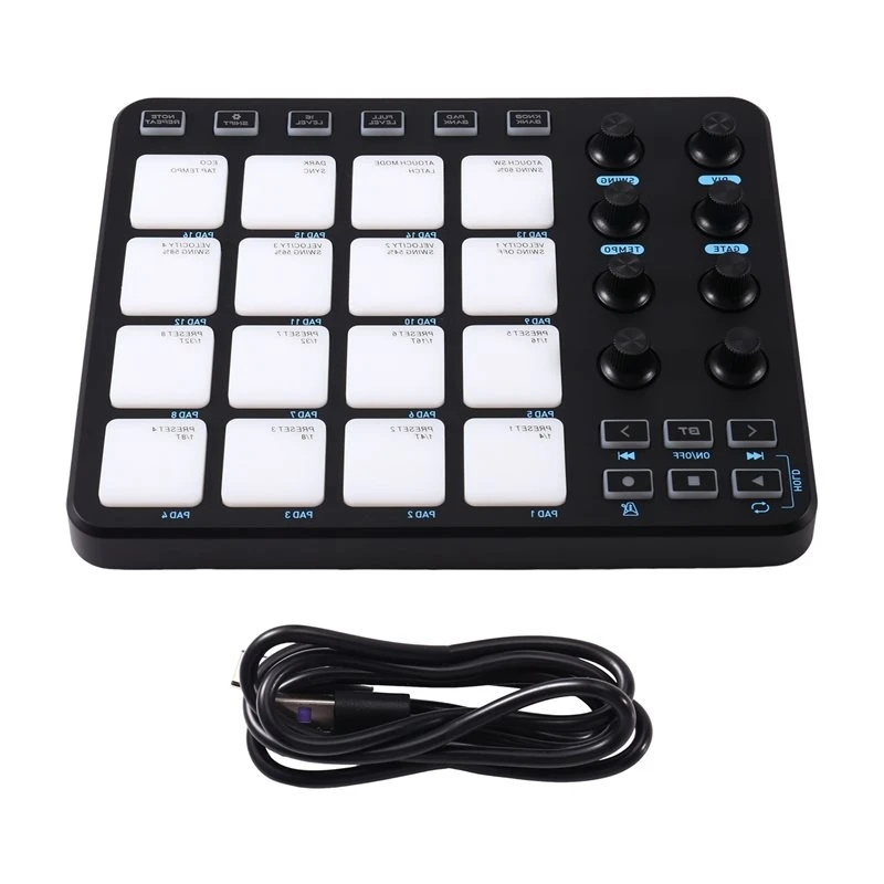 AA90-RGB Bluetooth MIDI Pad 16-Key DJ Controller Featuring 16 RGB Keys, 8 Knobs& 5 Buttons For Music Production, Live