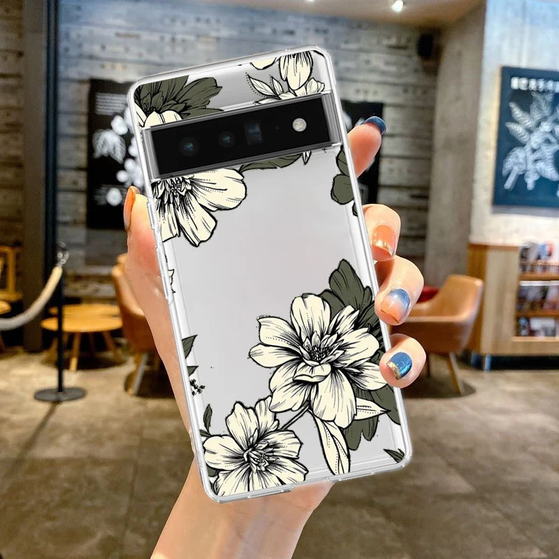 Flower Phone Case For Google Pixel 9 Pro XL 8 7 6 Pro 8A 7A 6A 5 4 5A 4A 3A XL 5G Silicone Shockproof Soft TPU Clear Cover