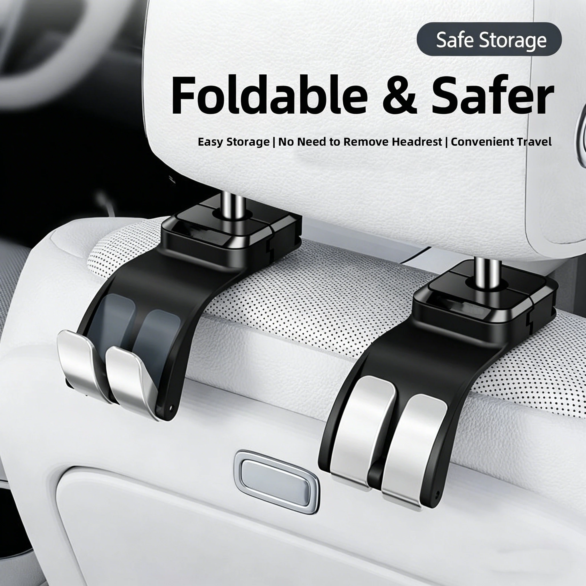 Car Seat Backrest Multifunctional Rotatable Rear Seat Backrest In-Car Accessory Automatic Rebound Practical Double Hooks view 4