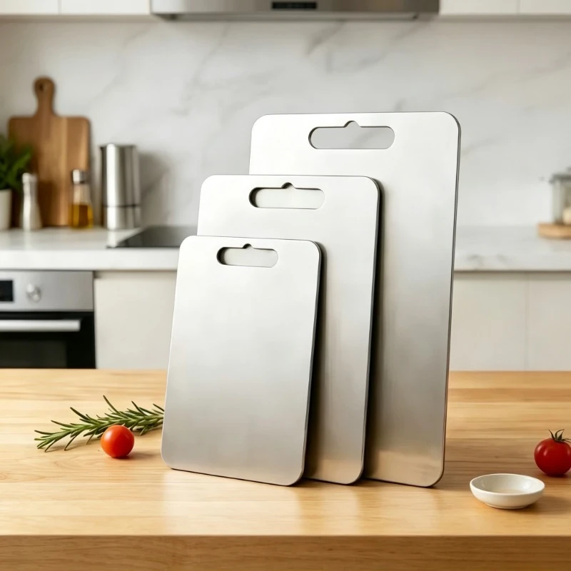 3‑Pack Stainless Steel Cutting Board, Household Antibacterial and Mildew Proof Cutting Board, Kitchen Professional Cutting Board Reusable Non‑Slip Kitchen Chopping Plates for Meat Fruit Vegetables