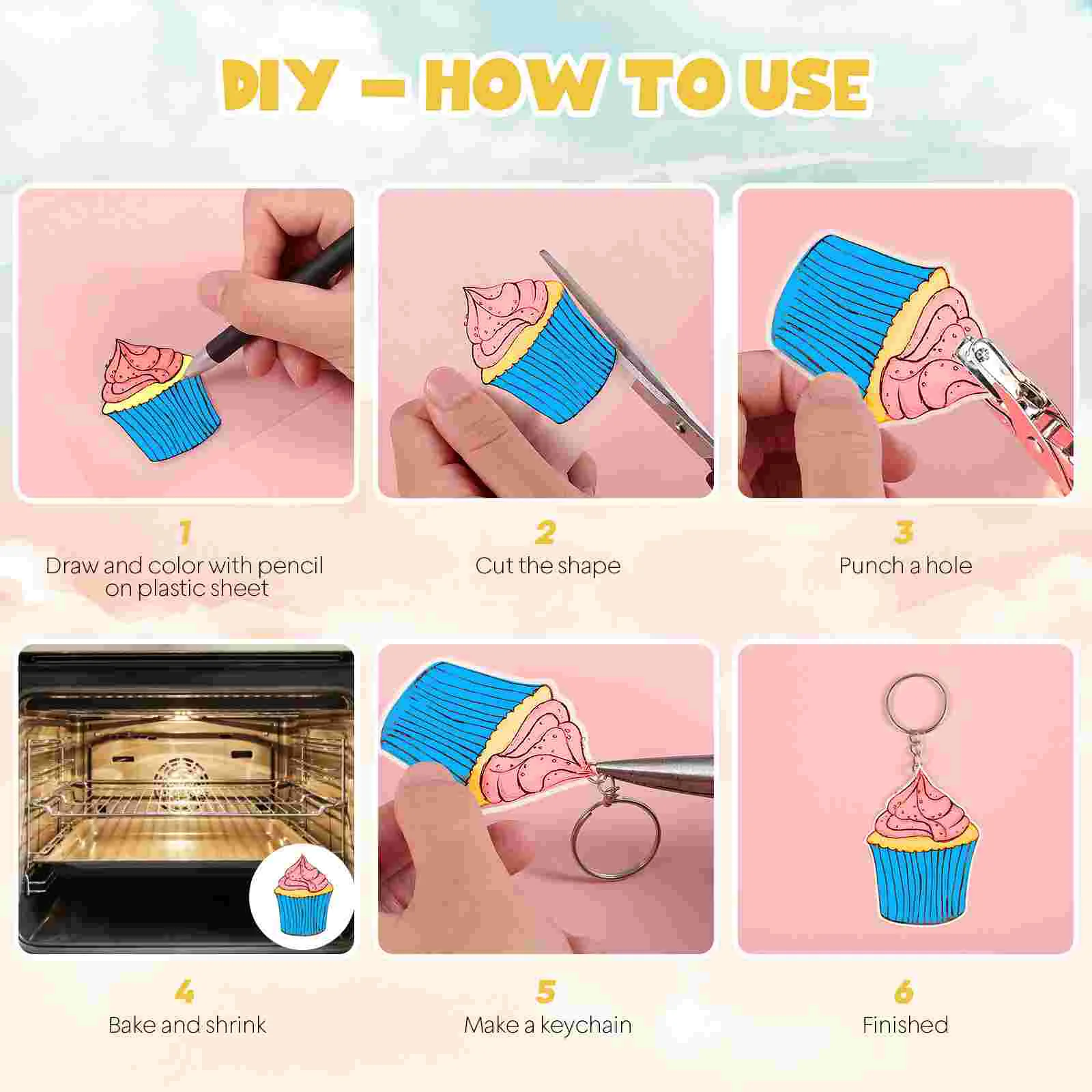 Milisten 10 Sheets Heat Shrink Plastic Sheets with 10pcs Ear Hooks 10pcs Keyrings for Kids Creative Craft