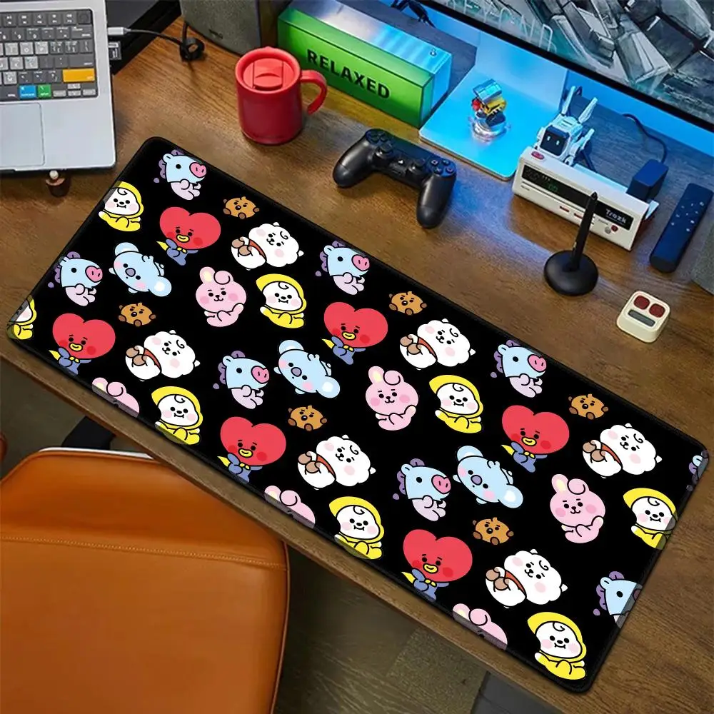 Милый мультяшный коврик для мыши B-BT21, резиновый коврик для ноутбука Xxl, коврик для мыши, ноутбук, геймер, компьютерный стол, игровые аксессуары