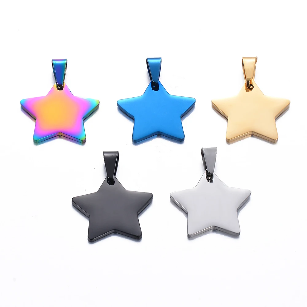 10 Pcs Wholesale Dog Tag Star Shape 5 Colors Unisex Stainless Steel Stamping Blank ID Pendant Necklace Jewelry 24x25