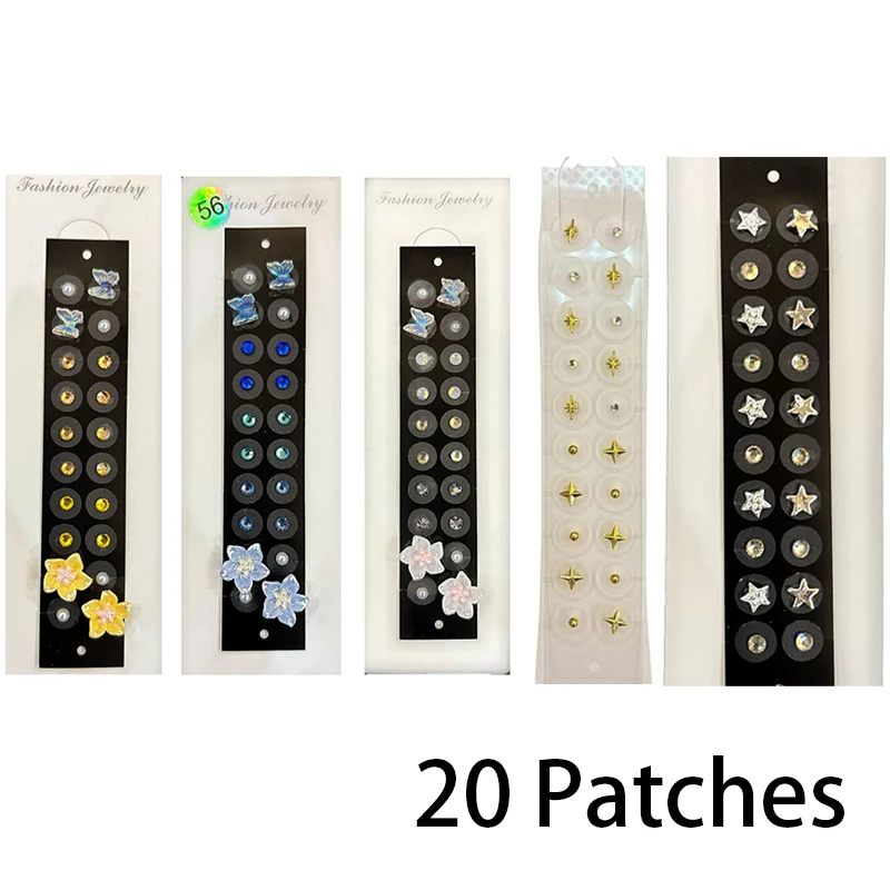 20 Patches Fashion Butterfly Flower Ear Point Stickers Ear Pressure Patch Rhinestone Acupuncture Auricular Ear Stickers Massager