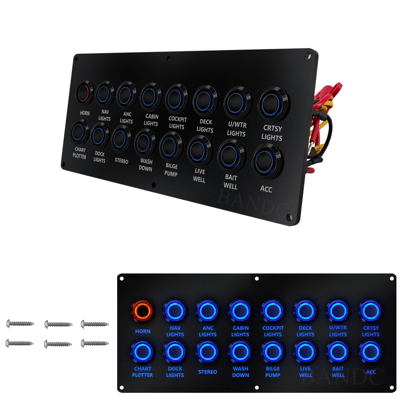16 Gang Marine Boat Push Switch Panel With Circuit Breakers LED Switch Panel 12V 24V for Boat RV UTV Jeep Truck Accessories