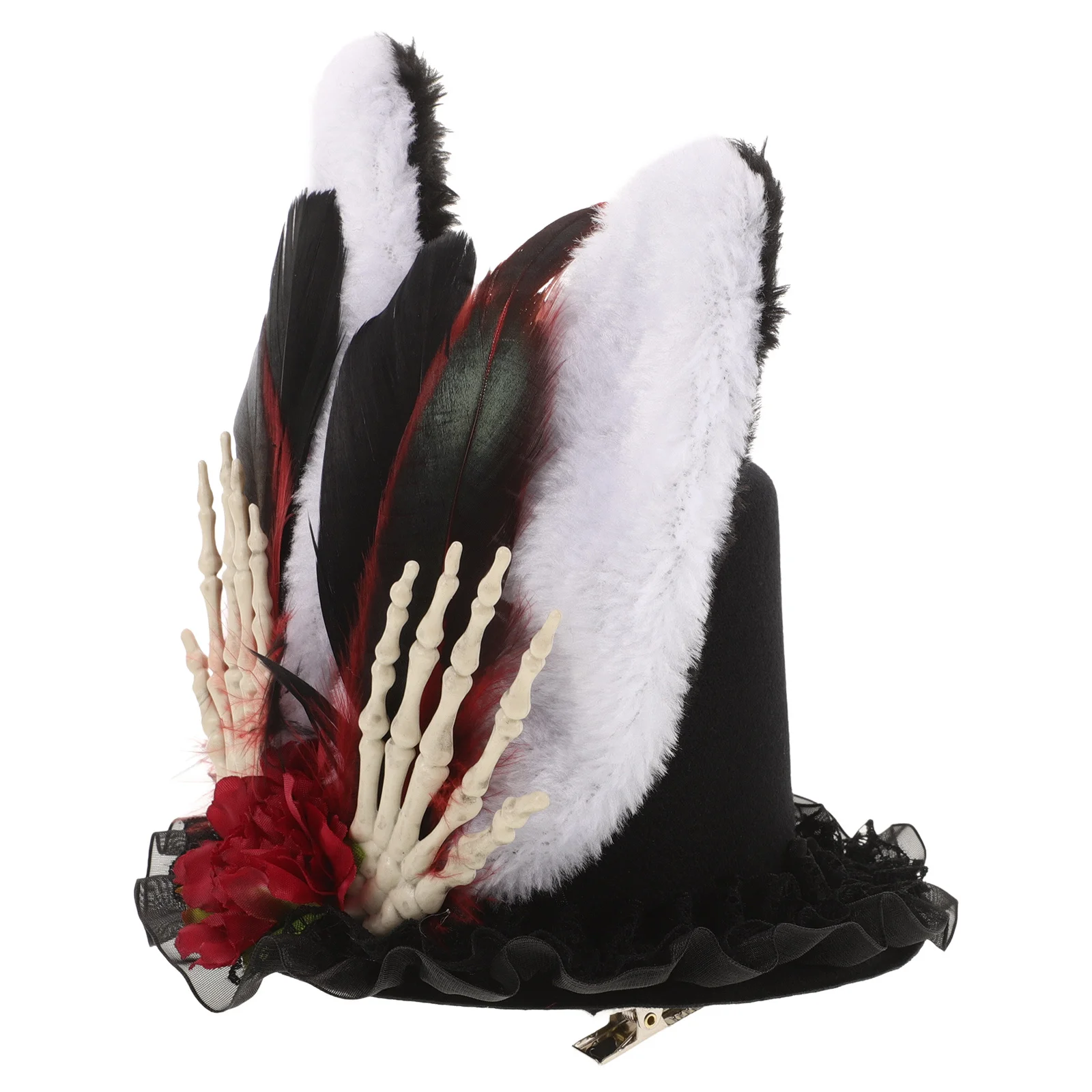 

Cos Bunny Ear Mini Hat Gothic Steampunk Rabbit Top Hat Halloween Costume Party Stage Photo Shoot Accessory with Floral Plume