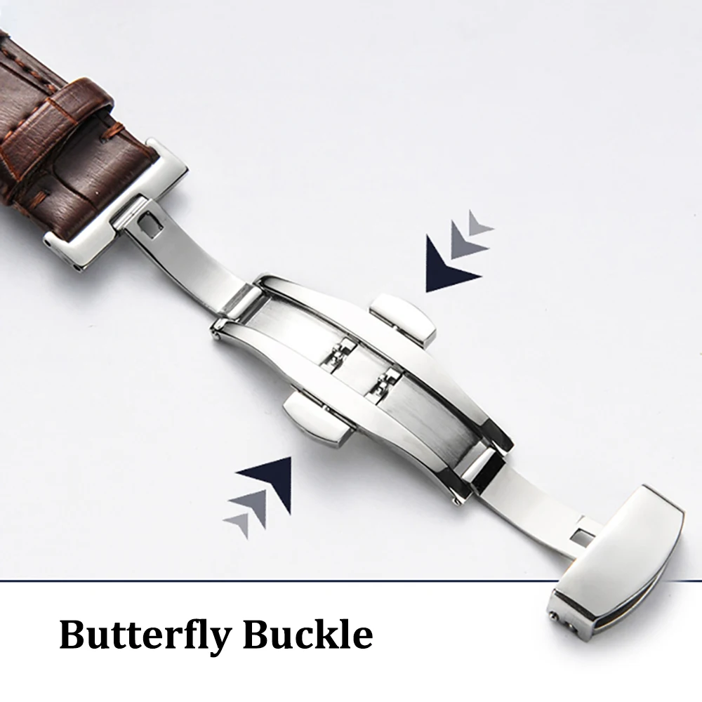 18mm 20mm 22mm 24mm Crocodile Pattern Straps for Omega for Wrist Bracelet for Seiko Vintage Leather Watch Band Butterfly Buckle