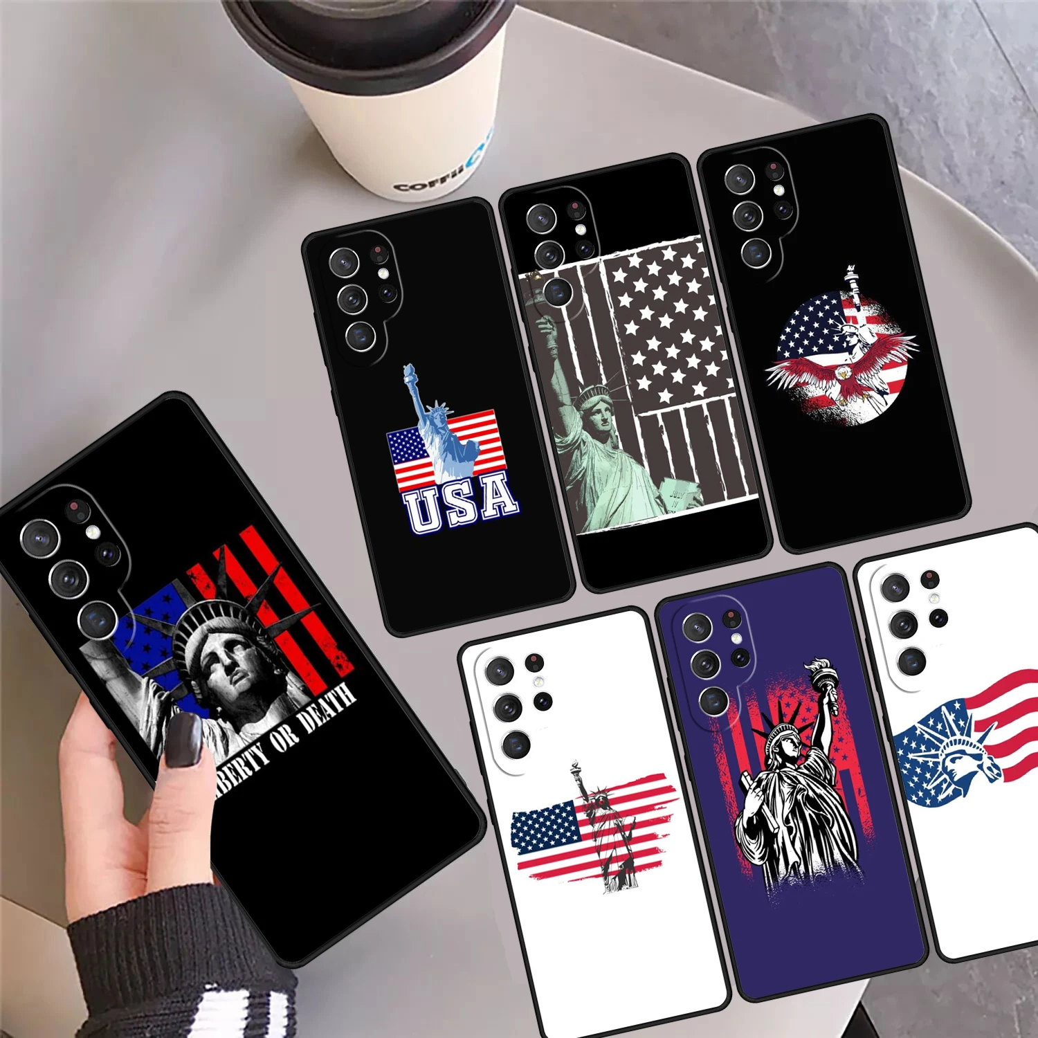 America USA Flag Statue of Liberty Phone Case Cover For Samsung Galaxy S24 Ultra 23 S22 Plus S21 FE S20 S8 S9 S10 Note 10 Pro 20