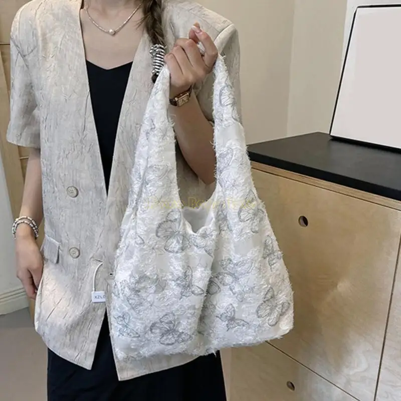 

X90D Versatile Shopping Handbag with Butterfly Print Retro Tassels Shoulder Handbag