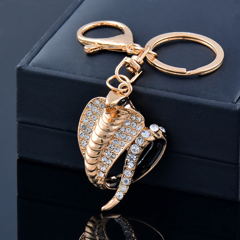 SINLEERY Fashion Animal Rose Gold Color Lobster Clasp Metal Keychain Snake Cubic Zirconia Key Holder Ring jewelry