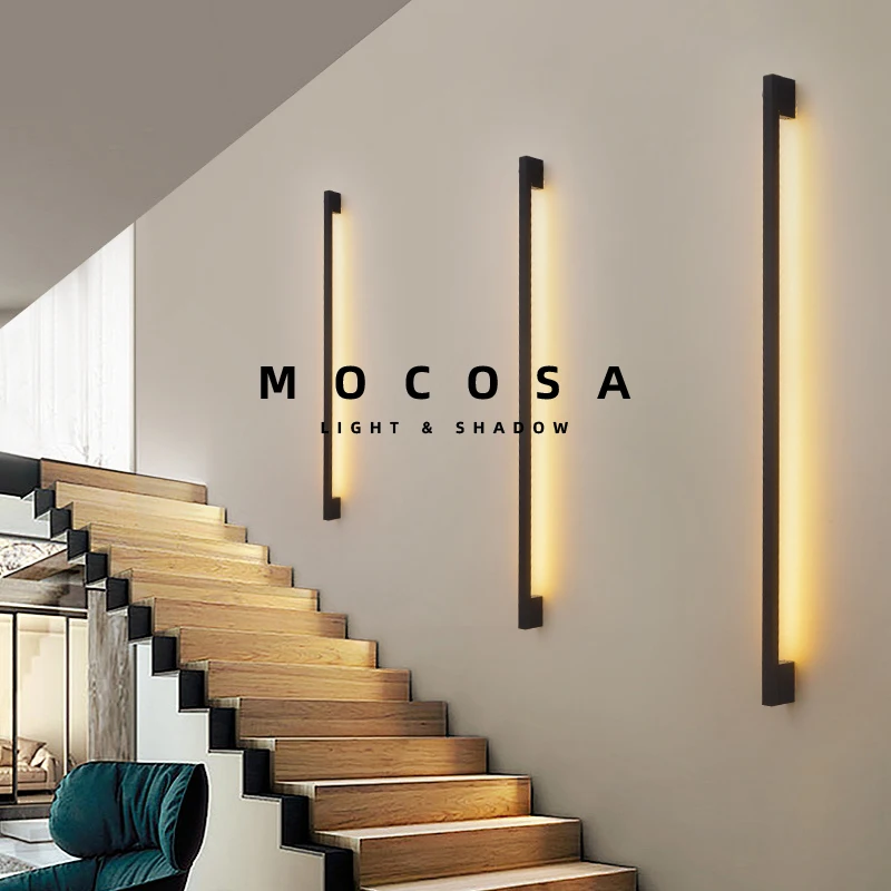 Lámparas LED de pared de TV simples modernas, iluminación de pared de mango largo negro, lámpara de fondo de sofá decorativa para sala de estar, luces de pared lineales