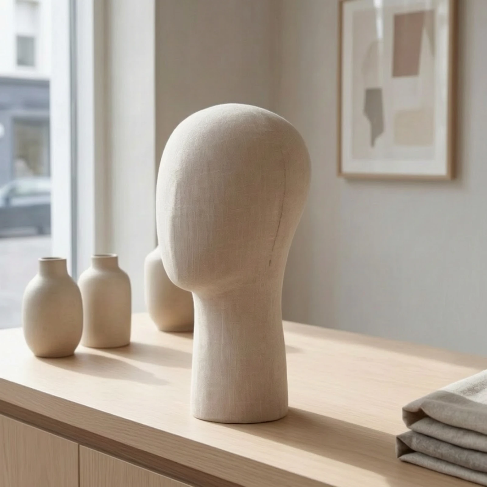 Linen Mannequin Head Minimalist Mannequin Head with Textile Cover Hat Display Stand Professional Easy to Assemble