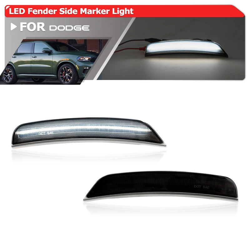 S​moked White For 2021 2022 2023 2024 Dodge Durango Bumper LED Fender Side Marker Lights Auto Parking Signal Reflector Lamps