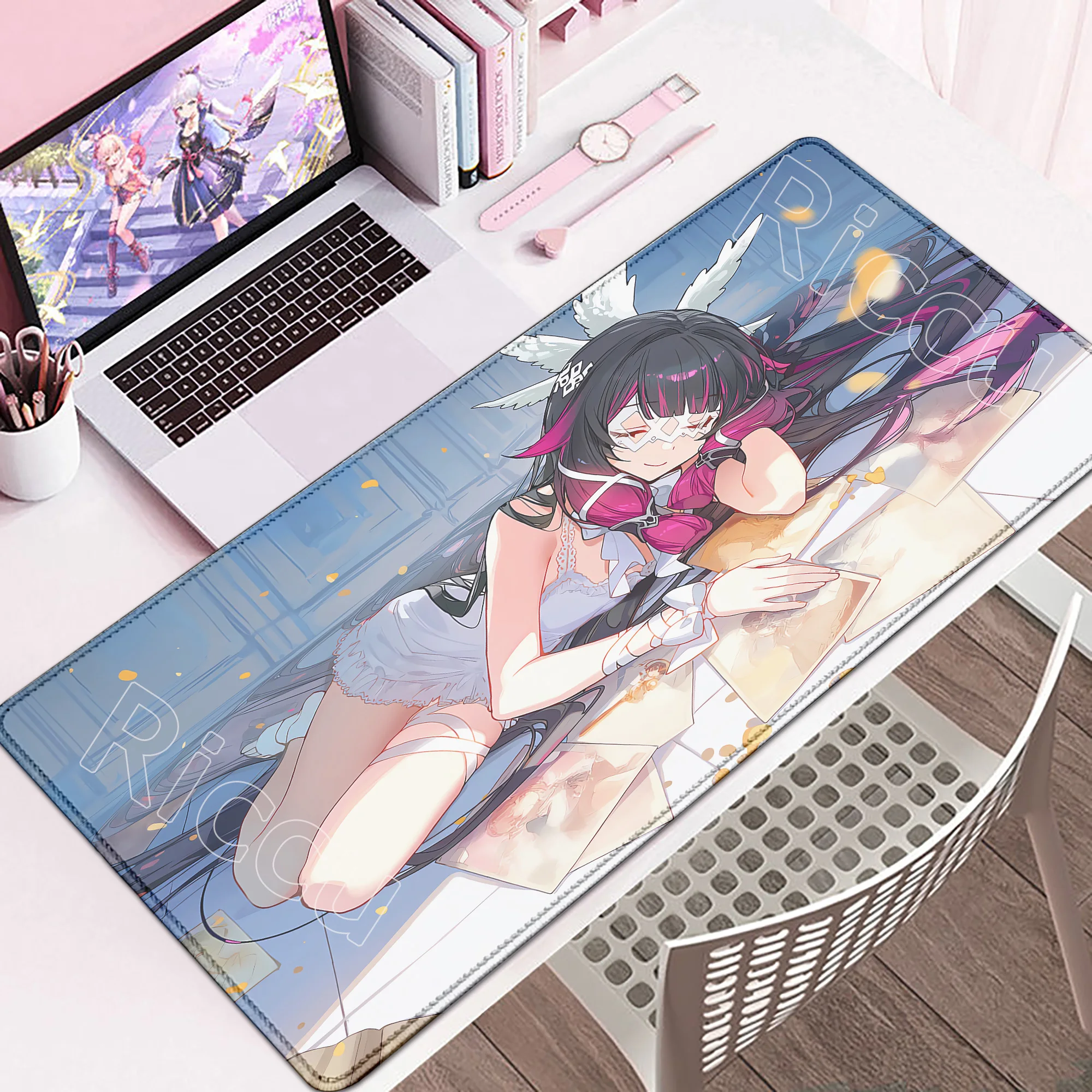Süßes Columbina-Mauspad, PC-Gamer-Schreibtischmatten, Genshin Impact Gaming-Zubehör, Mauspad, Tastatur, großer Laptop, Anime-Mädchen-Mauspad