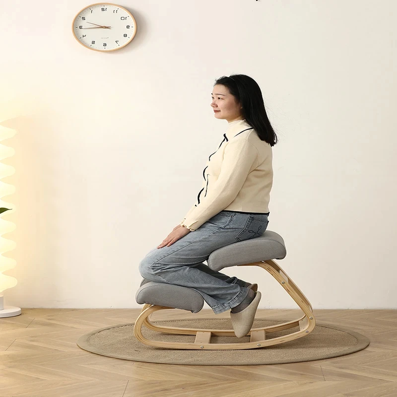 Ergonomic Rocking Kneeling Chair Wooden Stool for Posture Correction Comfortable Computer Chair for Home Office