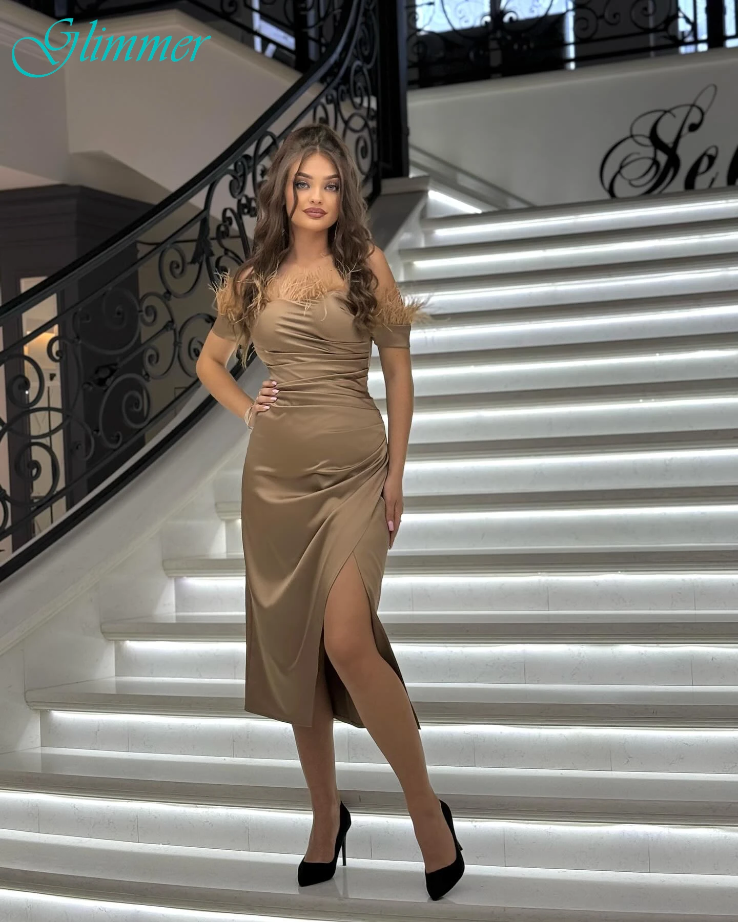 

Customized Straight Boat Neck Elegant Formal Evening Dress Fashion High Quality Bespoke Occasion Gowns Temperament Party Dress