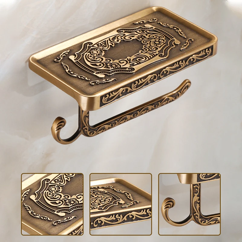 Toilet Paper Holder Wall Mounted Vintage Classic Bathroom Antique Brass Roll Tissue Box Bathroom Accessories