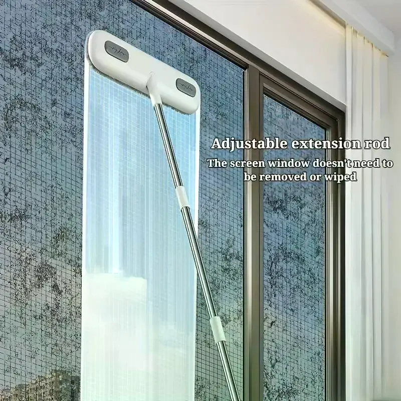 Window Cleaning Brush & Pet Hair Remover With Retractable Double Rod - Adjustable Window Tool Suitable For Screens/Glass Magic