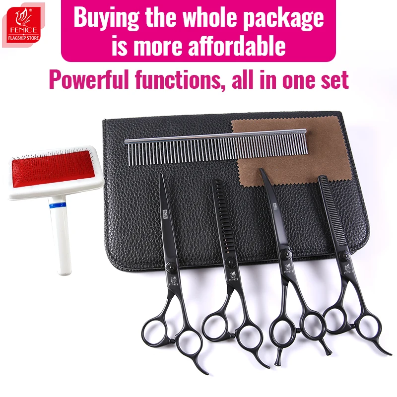 Fenice Professional Affordable 6.5/7.0 inch Black Pet Scissors Dog Hair Clipper Grooming Tools Suitable for Home Users