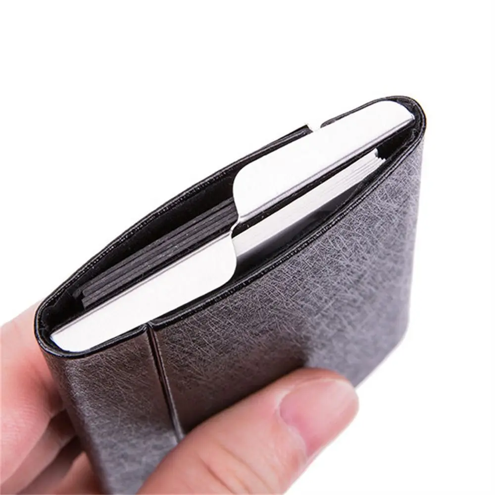 PU Leather Business Card Case Slim Pocket Metal Wallet Name Card Holder Multicolor Card Organizer Credit Card Box