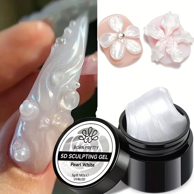 Pearl White 5D Sculpting Gel,Non‑Stick Hand,Nail Carving Molding UV LED Gel for Flower Butterfly Shell Stereo DIY Manicure Nail