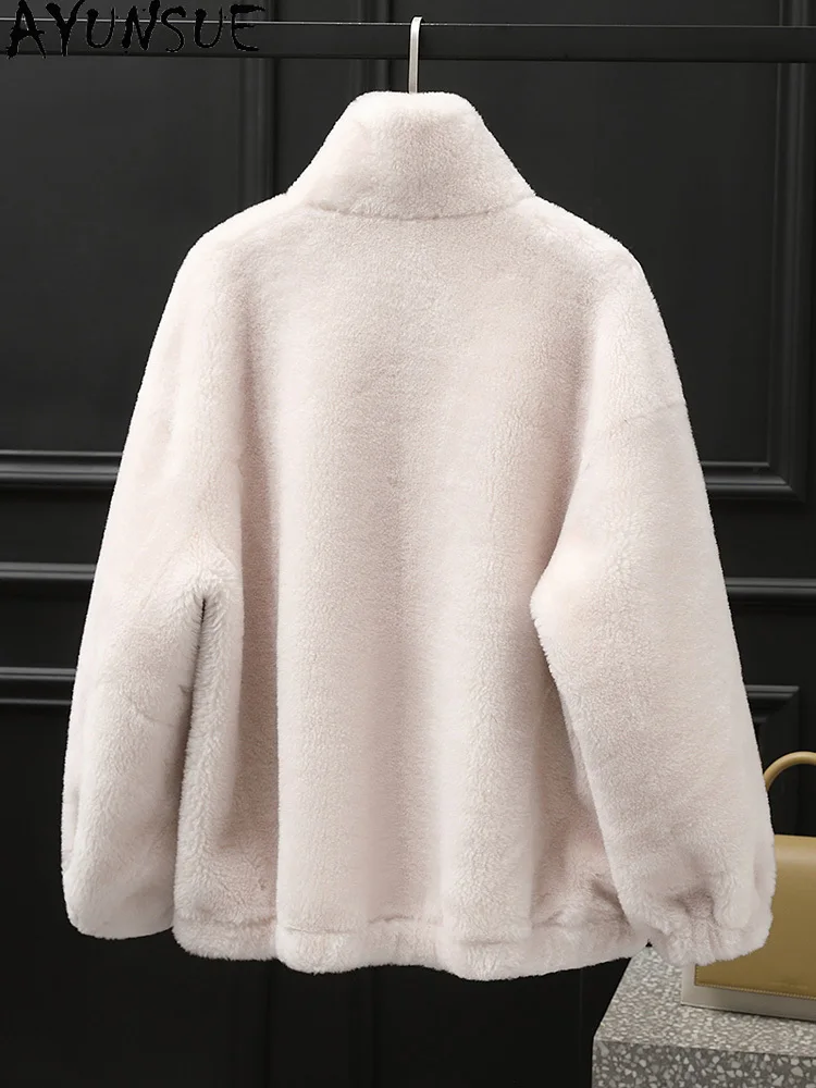 AYUNSUE 100% laine manteau de fourrure femmes mode mouton peau de mouton veste automne hiver vêtements col montant fourrure Composite П199ьто Ж брае