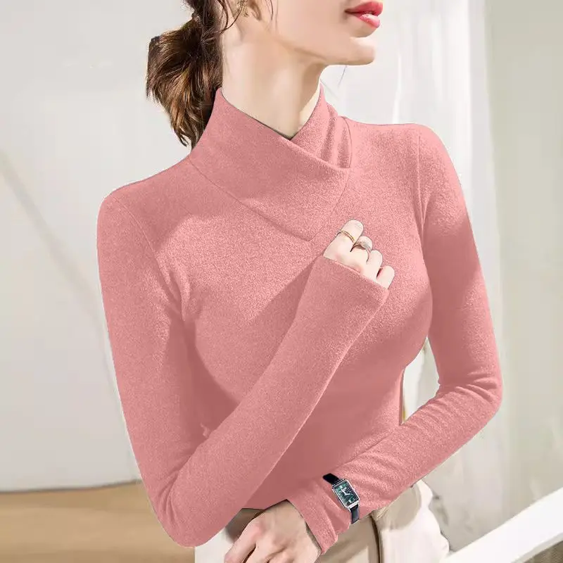 Elegant Beauty Ladies Long Sleeve Korean Style Base Solid Shirt Women‘’ Autumn Winter Spring Keep Warm Underwear Casual Clothing