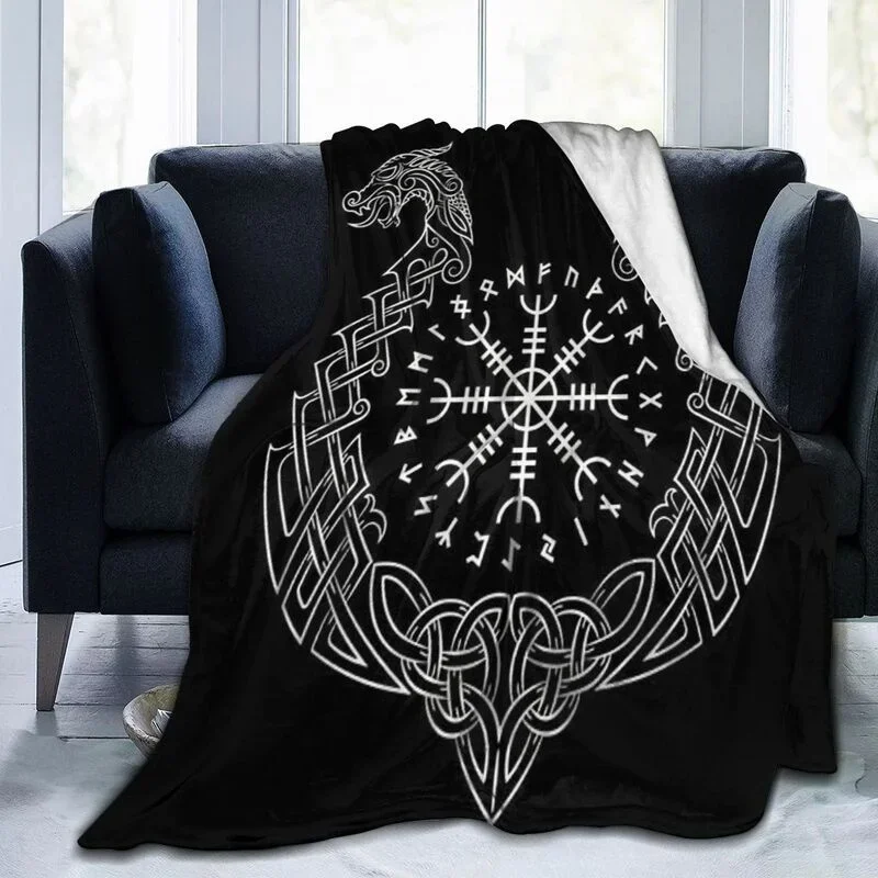 Viking Dragon Vegvisir Rune Series Blanket Flannel Super Soft Fleece Throw Blankets Warm for Bedroom Couch Sofa