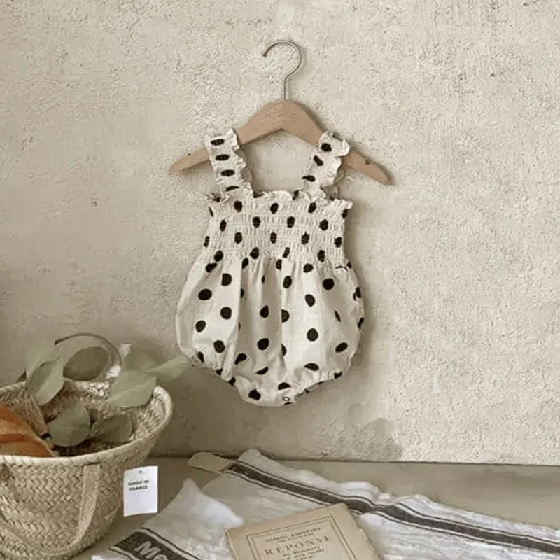 2026 Summer New Baby Girl Sleeveless Sling Bodysuit Infant Girl Cute Polka Dot Jumpsuit Cotton Newborn Toddler Clothes 0-24M